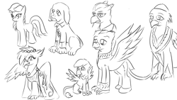 Size: 1920x1080 | Tagged: safe, artist:truffle shine, oc, oc:archon eros vii, oc:benito, oc:cordyceps sparkle, oc:ferdinand dawnclaw, oc:gabriela eagleclaw, oc:grover v, oc:grover vi, diamond dog, earth pony, griffon, pony, equestria at war mod, chickub, sketch