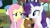 Size: 1280x720 | Tagged: safe, editor:rarity vrymer collective, screencap, blues, fluttershy, lightning bolt, noteworthy, rarity, white lightning, earth pony, pegasus, pony, unicorn, g4, my little pony: friendship is magic, putting your hoof down, season 2, bag, duo focus, female, male, mare, offscreen character, offscreen male, saddle bag, smiling, stallion