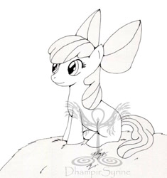 Size: 477x507 | Tagged: safe, artist:dhampirsyrine, apple bloom, earth pony, pony, g4, female, filly, sitting, sketch, solo