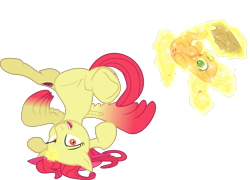 Size: 9000x6494 | Tagged: safe, artist:php178, apple bloom, applejack, alicorn, earth pony, pony, g4, alicornified, bloomicorn, female, filly, glowing, glowing horn, horn, levitation, looking at you, magic, mare, open mouth, open smile, princess apple bloom, race swap, siblings, smiling, telekinesis, underhoof