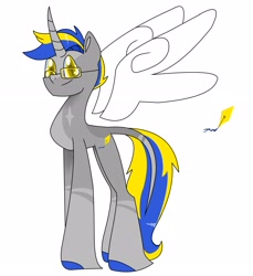 Size: 1972x2151 | Tagged: safe, artist:goldlines005, oc, oc only, alicorn, pony, alicorn oc, floating wings, horn, male, simple background, smiling, solo, stallion, white background, wings