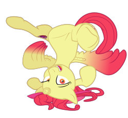 Size: 10000x9236 | Tagged: safe, artist:php178, apple bloom, alicorn, pony, g4, alicornified, bloomicorn, female, filly, looking at you, open mouth, open smile, princess apple bloom, race swap, smiling, solo, underhoof, upside down, vector