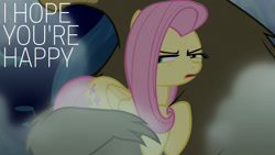 Size: 1280x720 | Tagged: safe, edit, edited screencap, editor:quoterific, screencap, fluttershy, harry, bear, pegasus, pony, 28 pranks later, g4, season 6, female, fluttershy is not amused, male, mare, open mouth, solo focus, unamused