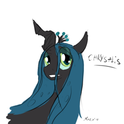 Size: 800x800 | Tagged: safe, artist:srmario, queen chrysalis, changeling, changeling queen, g4, bust, female, simple background, solo, white background