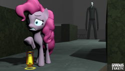 Size: 3840x2160 | Tagged: safe, artist:gradiusfanatic, pinkie pie, earth pony, pony, g4, 3d, crossover, female, gritted teeth, high res, lantern, male, scared, school, slenderman, source filmmaker