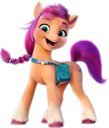 Size: 5225x6118 | Tagged: safe, sunny starscout, earth pony, pony, g5, my little pony: a new generation, official, absurd file size, absurd resolution, badge, bag, female, fluttershy's cutie mark, mare, rainbow dash's cutie mark, satchel, simple background, solo, transparent background, twilight sparkle's cutie mark