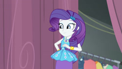 Size: 3410x1920 | Tagged: safe, screencap, rarity, equestria girls, g4, my little pony equestria girls: better together, rarity investigates: the case of the bedazzled boot, belt, bracelet, clothes, cute, cutie mark, cutie mark accessory, cutie mark on clothes, eyeshadow, female, frilly design, geode of shielding, grin, hairpin, hand on hip, jewelry, magical geodes, makeup, pencil skirt, raribetes, rarity peplum dress, skirt, sleeveless, smiling, solo, tank top