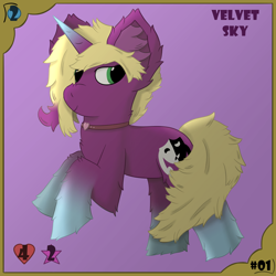 Size: 2000x2000 | Tagged: safe, artist:spiroudada, oc, oc only, oc:velvet sky, pony, unicorn, card, choker, high res, male, solo, stallion