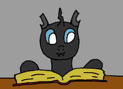 Size: 673x485 | Tagged: safe, artist:anonymous, oc, oc only, oc:notaulix, changeling, animated, book, cyoa:buggycyoa, gif, ms paint, reading, simple background, solo