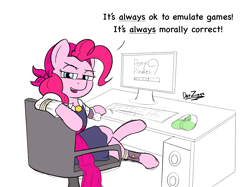 Size: 4098x3072 | Tagged: safe, artist:datzigga, pinkie pie, earth pony, pony, g4, desk, dialogue, lazytown, looking at you, monitor, pirate, you are a pirate