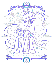 Size: 700x850 | Tagged: safe, princess luna, alicorn, pony, g4, official, crescent moon, cropped, design, female, halloween, holiday, mare, merchandise, moon, outline, shirt design, simple background, solo, sparkles, text, transparent background