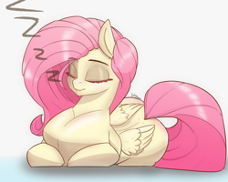 Size: 1000x798 | Tagged: safe, artist:inkypuso, fluttershy, pegasus, pony, g4, chest, cute, daaaaaaaaaaaw, eyes closed, lying down, onomatopoeia, ponyloaf, prone, shyabetes, sleeping, solo, sound effects, zzz