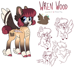 Size: 2110x1928 | Tagged: safe, artist:moccabliss, oc, oc:wren wood, bird, pony, adopted offspring, female, glasses, mare, offspring, one winged pegasus, parent:maud pie, parent:mud briar, parents:maudbriar