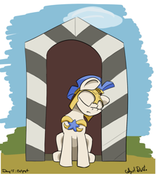 Size: 1173x1322 | Tagged: oc name needed, safe, artist:agent-diego, oc, oc only, earth pony, pony, earth pony oc, female, guard, guardsmare, mare, outpost, royal guard, sleeping, sleeping on the job, solo