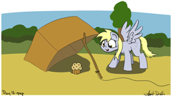 Size: 2035x1132 | Tagged: safe, artist:agent-diego, derpy hooves, g4, box, digital art, food, muffin, trap (device), tree