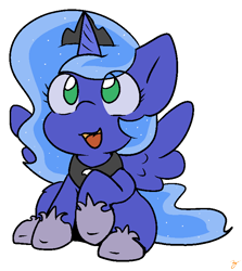 Size: 659x740 | Tagged: safe, artist:zutcha, princess luna, alicorn, pony, g4, chibi, cute, feathered wings, female, lunabetes, open mouth, open smile, outline, simple background, smiling, solo, spread wings, transparent background, wings