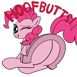 Size: 3000x3000 | Tagged: safe, artist:littlenaughtypony, pinkie pie, earth pony, pony, g4, balloonbutt, butt, female, frog (hoof), grin, high res, hoofbutt, horseshoes, literal, looking at you, looking back, looking back at you, mare, one eye closed, plot, simple background, smiling, transparent background, underhoof, wink