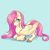 Size: 1280x1280 | Tagged: safe, artist:kittenfacecat, fluttershy, pegasus, pony, g4, blushing, colored hooves, female, folded wings, heart, looking at you, lying down, mare, prone, simple background, smiling, solo, stray strand, three quarter view, wings