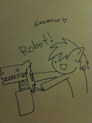 Size: 768x1024 | Tagged: safe, artist:askpinkiepieandfriends, earth pony, pony, robot, dexterous hooves, hammer, monochrome, sketch, solo, traditional art