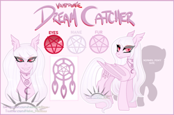 Size: 1024x681 | Tagged: safe, artist:nekomellow, oc, oc only, oc:dreamcatcher, pony, vampire, vampony, jewelry, looking at you, necklace, reference sheet, solo