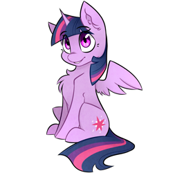 Size: 2749x2749 | Tagged: safe, artist:pointdelta, part of a set, twilight sparkle, alicorn, pony, g4, chest fluff, ear fluff, eyebrows, eyebrows visible through hair, high res, simple background, smiling, solo, twilight sparkle (alicorn), white background, wingding eyes