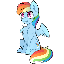 Size: 2760x2761 | Tagged: safe, artist:pointdelta, part of a set, rainbow dash, pegasus, pony, g4, chest fluff, cute, ear fluff, eyebrows, eyebrows visible through hair, high res, nose wrinkle, raised eyebrow, simple background, smiling, solo, teeth, white background
