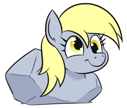 Size: 495x420 | Tagged: safe, artist:jargon scott, derpy hooves, pony, g4, :t, female, mare, rock, simple background, smiling, solo, wat, white background