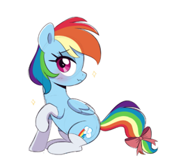 Size: 679x648 | Tagged: safe, artist:darkynez, rainbow dash, pegasus, pony, g4, blushing, bow, clothes, cute, dashabetes, eye clipping through hair, eyebrows, eyebrows visible through hair, female, looking at you, mare, rainbow dash always dresses in style, simple background, socks, solo, white background