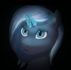 Size: 854x839 | Tagged: safe, artist:vezja, oc, oc:snowshine frost, pony, unicorn, blue, bust, curious, dark, female, magic, mare, portrait