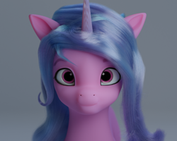 Size: 1280x1024 | Tagged: safe, artist:gabe2252, izzy moonbow, pony, unicorn, g5, 3d, blender, blender cycles, bust, female, gray background, looking at you, mare, simple background, smiling, smiling at you, solo