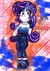 Size: 2100x3000 | Tagged: safe, artist:kamikiku, rarity, equestria girls, equestria girls series, g4, the other side, breasts, busty rarity, clothes, female, high res, outfit, skintight, skintight clothes, smiling, solo, unitard