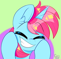 Size: 2048x1987 | Tagged: safe, artist:wutanimations, oc, oc only, pony, unicorn, eyes closed, grin, happy, smiling, solo, squishy cheeks