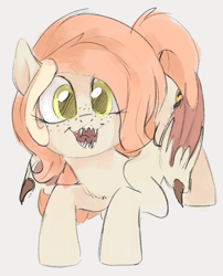 Size: 523x648 | Tagged: safe, artist:dotkwa, oc, oc only, oc:lily loam, pony, fangs, female, hybrid wings, mare, not flutterbat, solo, wings