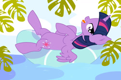 Size: 1280x844 | Tagged: safe, artist:lachlancarr1996, twilight sparkle, alicorn, pony, g4, female, inner tube, lying down, mare, on back, solo, sultry pose, summer, tongue out, twilight sparkle (alicorn)