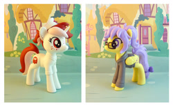 Size: 1529x950 | Tagged: safe, artist:krowzivitch, oc, oc only, oc:chelsea, oc:chelsea (rhstrings), oc:ruby, oc:ruby heartstrings (rhstrings), pegasus, pony, unicorn, clothes, craft, diorama, female, figurine, glasses, hoodie, irl, mare, photo, sculpture, shirt, solo, standing, traditional art