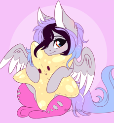 Size: 2743x2971 | Tagged: safe, artist:2pandita, oc, oc only, oc:zeila, pegasus, pony, clothes, female, high res, mare, plushie, socks, solo, star plushie, stars, two toned wings, wings