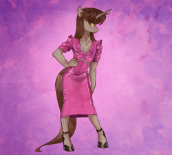 Size: 3745x3381 | Tagged: safe, artist:opalacorn, oc, oc only, oc:silver bubbles, anthro, unguligrade anthro, absurd file size, ankle strap, bow, clothes, collarbone, corset, crossdressing, femboy, hand on waist, high res, hobble skirt, jacket, male, pose, shoes, skirt, solo, tight clothing