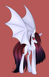 Size: 1280x1983 | Tagged: safe, alternate version, artist:donnie-moon, oc, oc only, bat pony, pony, bat pony oc, bat wings, colored, orange background, signature, simple background, solo, wings
