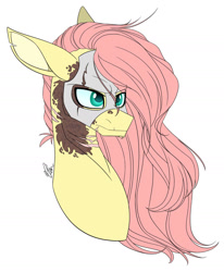 Size: 1280x1551 | Tagged: safe, artist:donnie-moon, fluttershy, pegasus, pony, g4, crossover, eye scar, female, frown, mare, mask, phantom of the opera, scar, signature, simple background, solo, white background