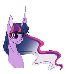 Size: 936x1000 | Tagged: safe, artist:donnie-moon, twilight sparkle, alicorn, pony, g4, the last problem, animated, blinking, bust, ethereal mane, female, flowing mane, gif, horn, mare, older, older twilight, older twilight sparkle (alicorn), princess twilight 2.0, signature, simple background, smiling, solo, transparent background, twilight sparkle (alicorn)