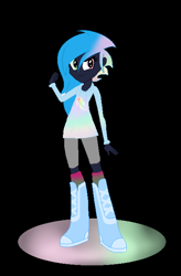 Size: 426x651 | Tagged: safe, artist:aonairfaol, oc, oc only, equestria girls, g4, base used, black background, boots, equestria girls-ified, eyelashes, female, fist pump, offspring, parent:rainbow dash, parent:soarin', parents:soarindash, shoes, simple background, smiling, solo