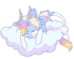 Size: 1250x1000 | Tagged: safe, artist:lavvythejackalope, oc, oc only, dracony, dragon, hybrid, pony, cloud, coat markings, commission, eyes closed, on a cloud, simple background, sleeping, smiling, socks (coat markings), solo, transparent background, ych result