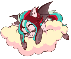Size: 1200x1000 | Tagged: safe, artist:lavvythejackalope, oc, oc only, bat pony, pony, bat pony oc, bat wings, cloud, commission, eyes closed, hoof polish, on a cloud, simple background, sleeping, solo, transparent background, wings, ych result