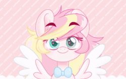 Size: 600x377 | Tagged: safe, artist:ninnydraws, oc, oc only, oc:ninny, pegasus, pony, animated, blushing, bowtie, embarrassed, eyebrows, floppy ears, gif, live2d, looking at you, solo, vtuber