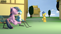 Size: 3840x2160 | Tagged: safe, artist:gradiusfanatic, flash sentry, twilight sparkle, alicorn, pegasus, pony, g4, 3d, angry, bench, crossover, crossover shipping, female, high res, jealous, male, mordecai, mordetwi, regular show, shipping, source filmmaker, straight, twilight sparkle (alicorn)