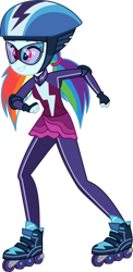 Size: 625x1278 | Tagged: safe, alternate version, artist:sunsetshimmer333, rainbow dash, equestria girls, g4, my little pony equestria girls: friendship games, alternate universe, clothes swap, female, goggles, helmet, roller skates, safety goggles, simple background, solo, transparent background