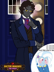 Size: 1280x1713 | Tagged: safe, artist:vanossfan10, doctor whooves, time turner, trixie, equestria girls, g4, doctor who, doctor whooves the great, doctortrix, equestria girls-ified, handsome, tardis, tardis console room, tardis control room