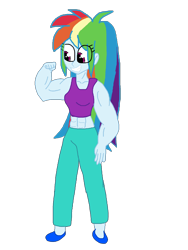 Size: 1500x2000 | Tagged: safe, artist:alvaxerox, rainbow dash, human, equestria girls, g4, female, flexing, grin, muscles, muscular female, rainbuff dash, smiling, solo