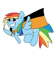 Size: 768x1024 | Tagged: safe, rainbow dash, pegasus, pony, g4, cape, clothes, flying, op is a duck, op is a pinecone, op is trying to start shit, solo, super straight
