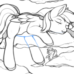 Size: 1200x1200 | Tagged: safe, artist:sugarelement, derpy hooves, rainbow dash, pony, g4, cloud, female, on a cloud, sleeping, sleeping on a cloud, solo, wip